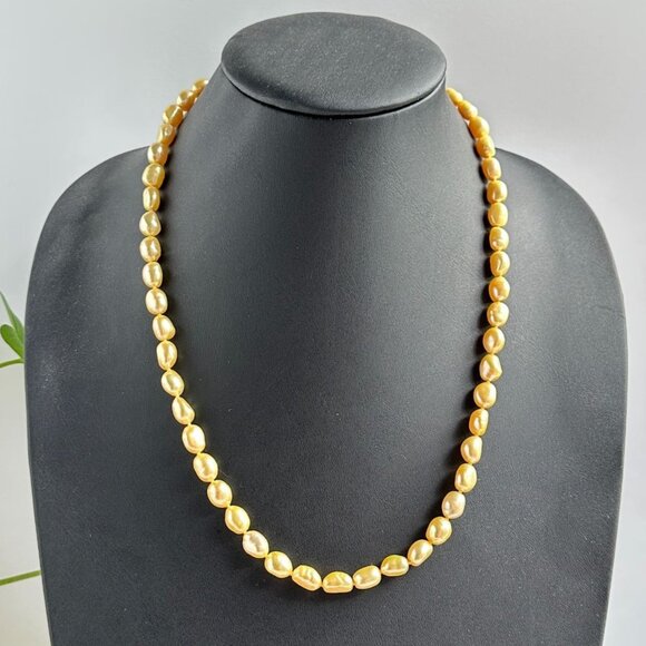 Golden Baroque Pearl Necklace 23" - Picture 4 of 16